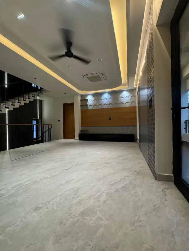 Contemporary passage with a detailed ceiling completed by Trifold, Chennai