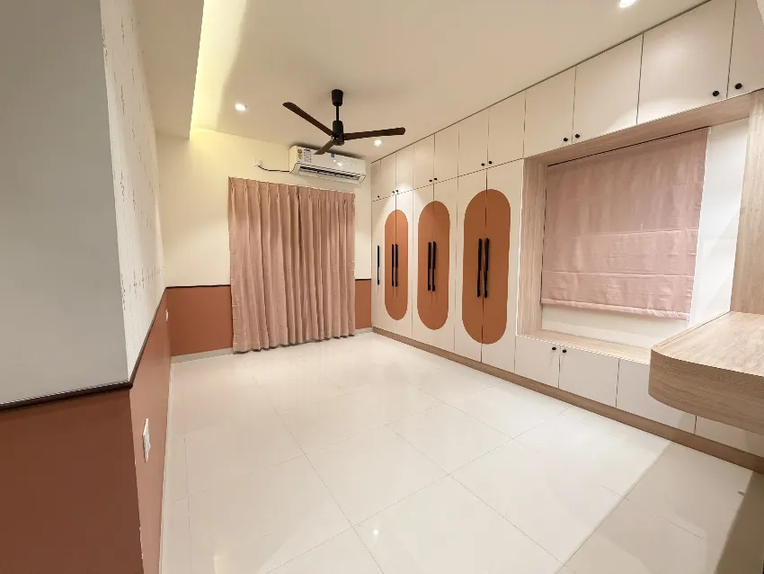 Completed bedroom with integrated furniture completed by Trifold, Chennai