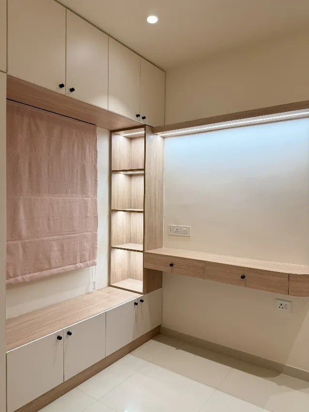 Study desk with full-height shelving completed by Trifold, Chennai