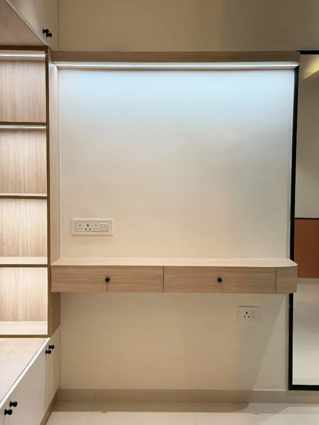 Compact desk and overhead storage completed by Trifold, Chennai