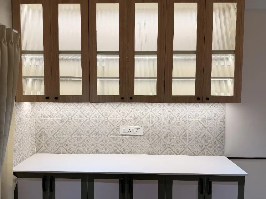 Wall-mounted dining cabinetry completed by Trifold, Chennai