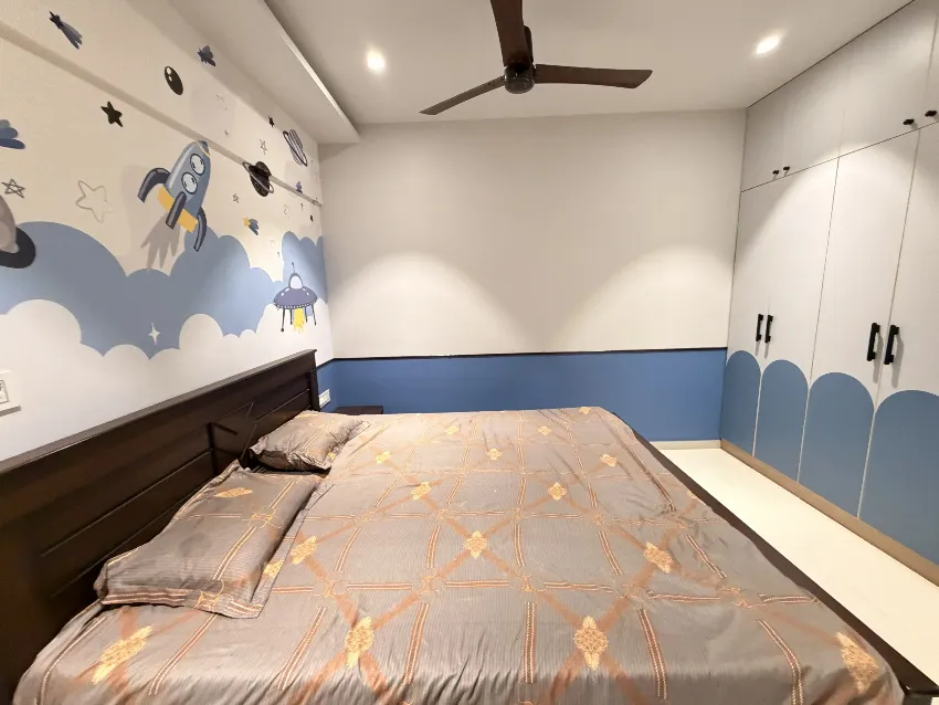 Children's room with illustrated feature wall completed by Trifold, Chennai