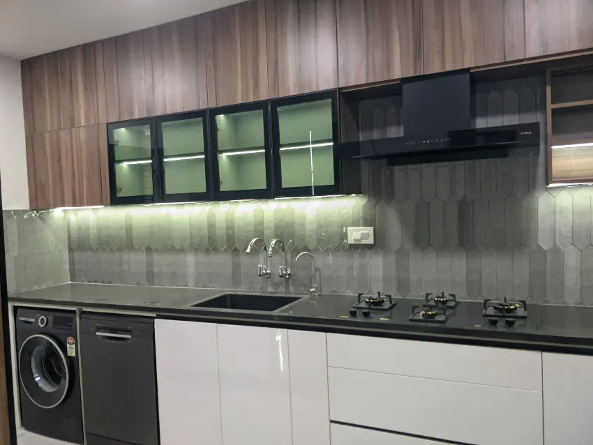 Kitchen utility and appliance wall completed by Trifold, Chennai