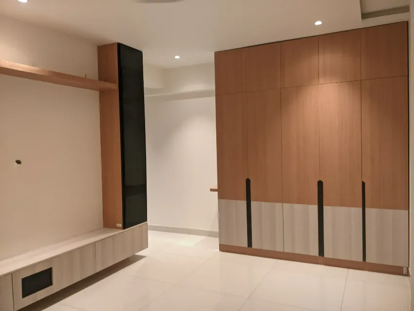 Warm timber media and storage unit completed by Trifold, Chennai